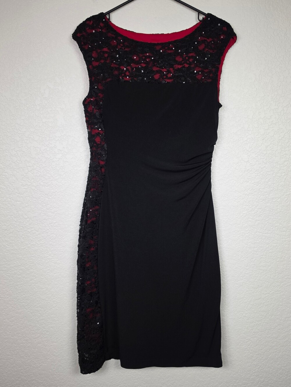 Vintage 90s Y2K Red Black Lace Gothic Goth Bodycon Dress